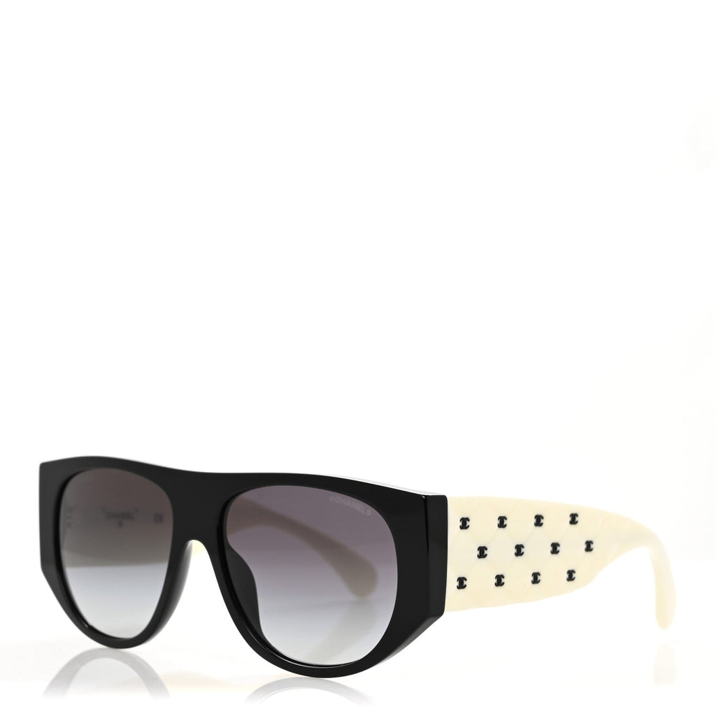Acetate Quilted CC Pilot Sunglasses 71465 White Black