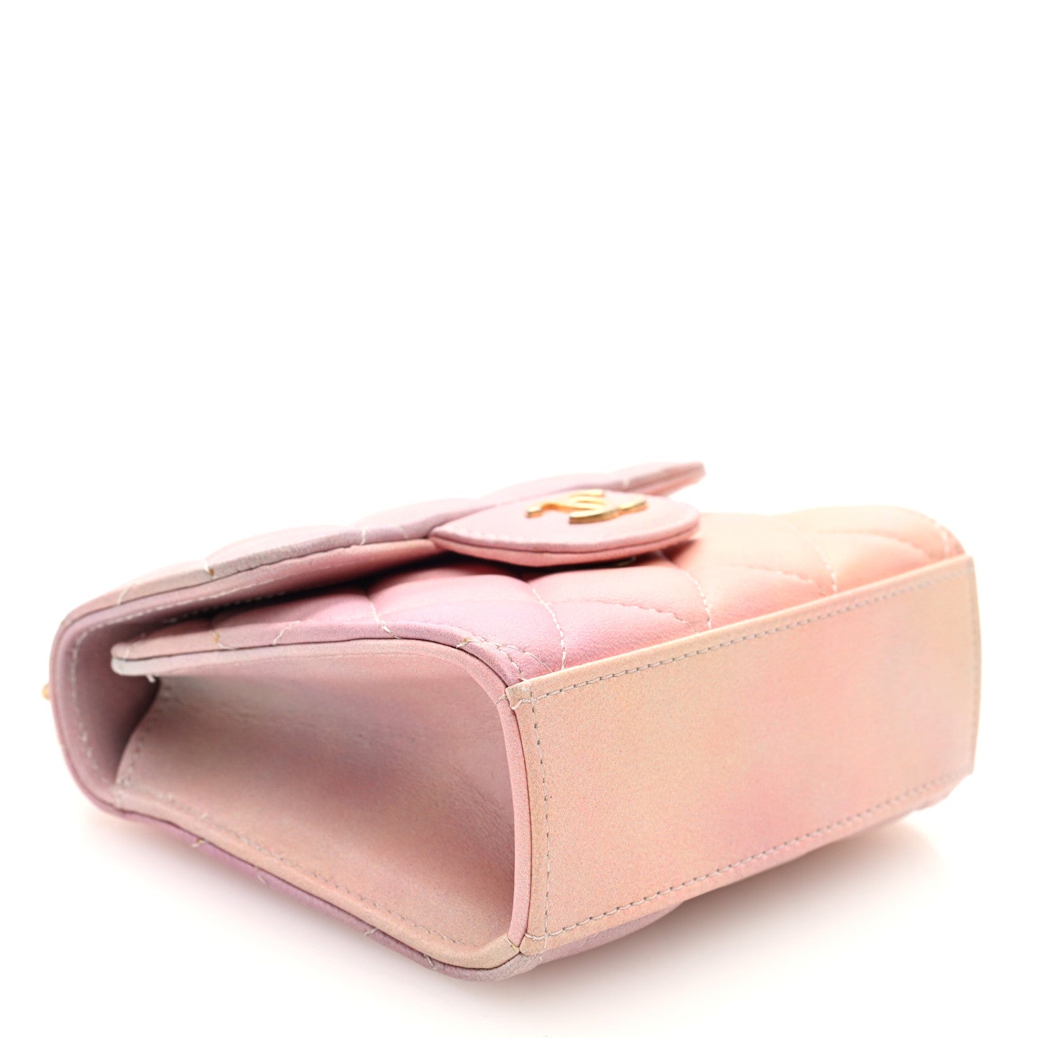 Lambskin Quilted Ombre Top Handle Flap Clutch With Chain Pink