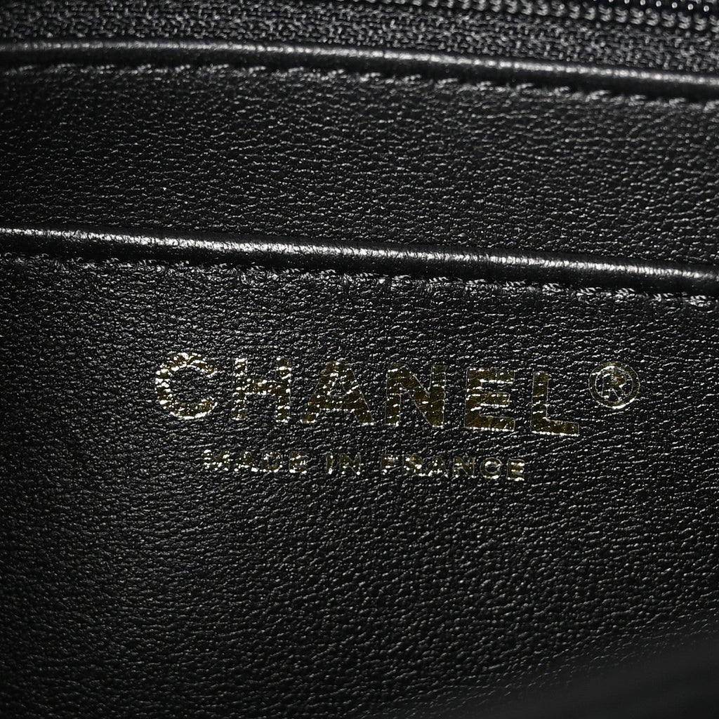 Shiny Caviar Quilted Small Top Handle Flap  Black
