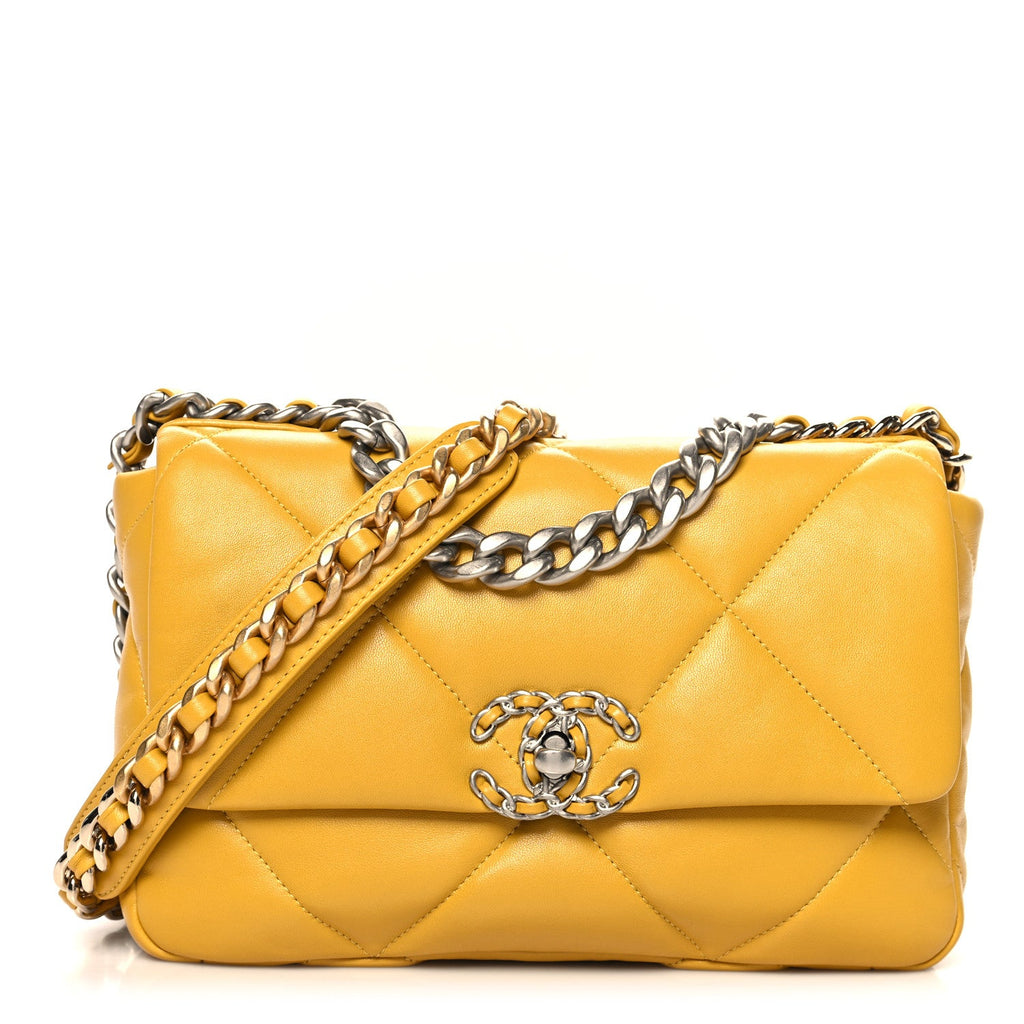 Lambskin Quilted Medium Chanel 19 Flap Yellow