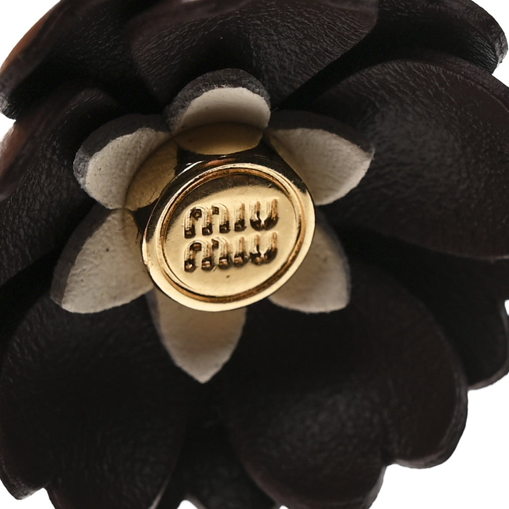 Calfskin Flower Bag Charm Beige Brown