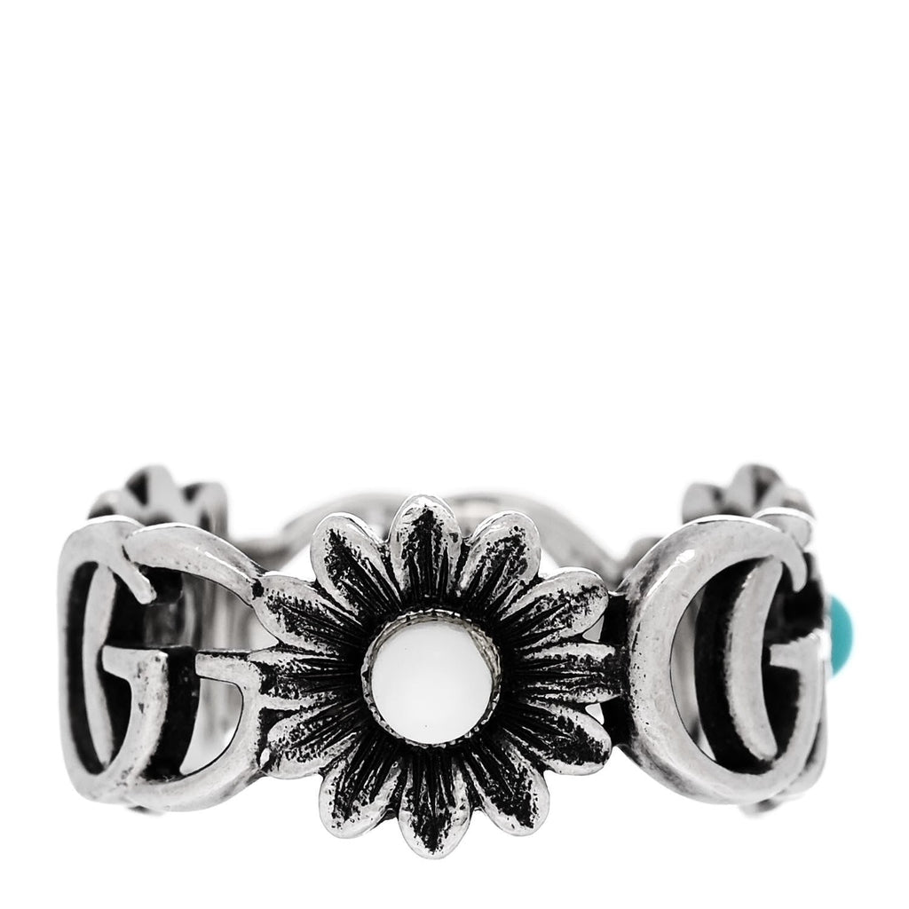 Sterling Silver Mother of Pearl Blue Topaz Flower Marmont Double G Ring 54 6.75