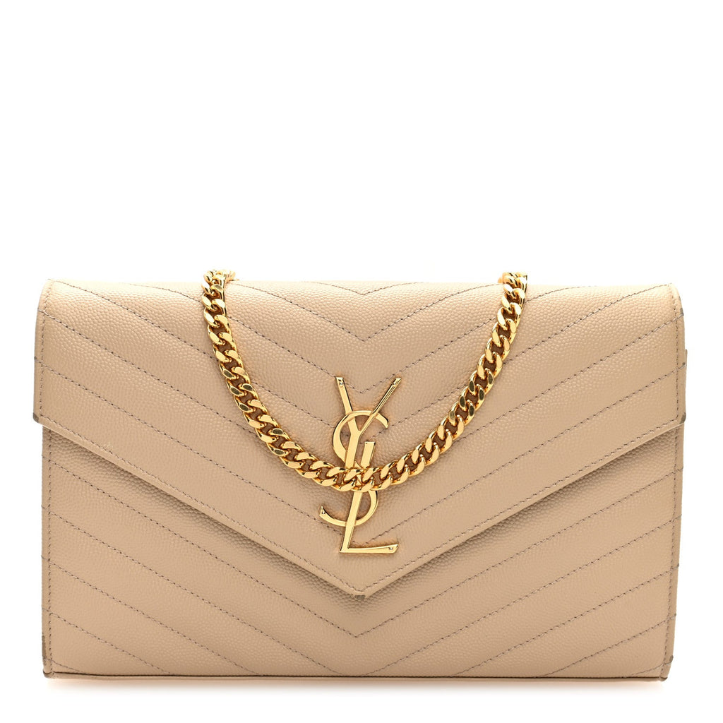 Grain De Poudre Matelasse Chevron Monogram Chain Wallet Nude Powder