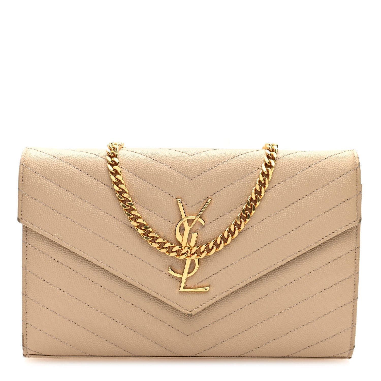 Grain De Poudre Matelasse Chevron Monogram Chain Wallet Nude Powder
