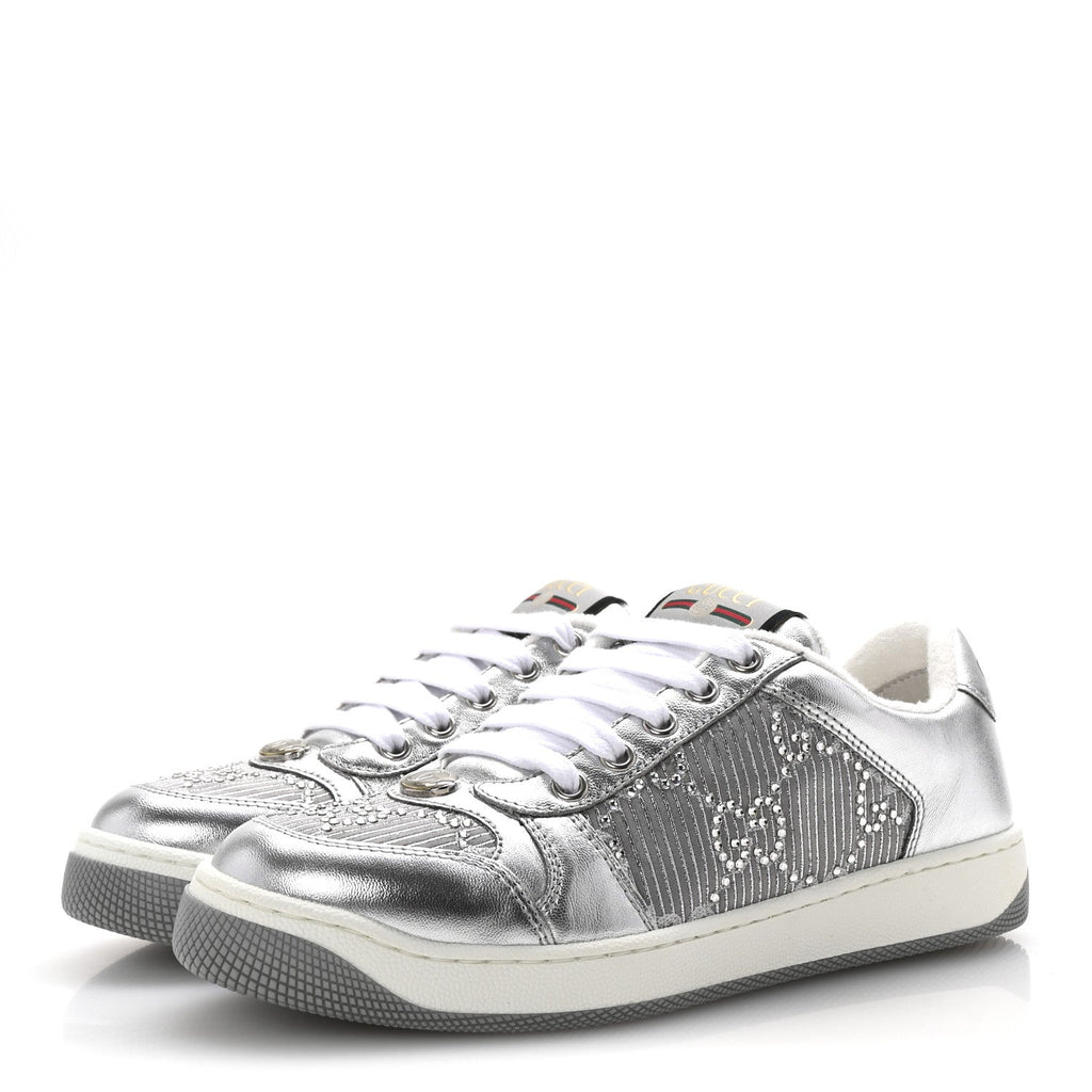 Metallic Nappa Silk Crystals Womens Screener Sneakers 36.5 Silver Light Grey