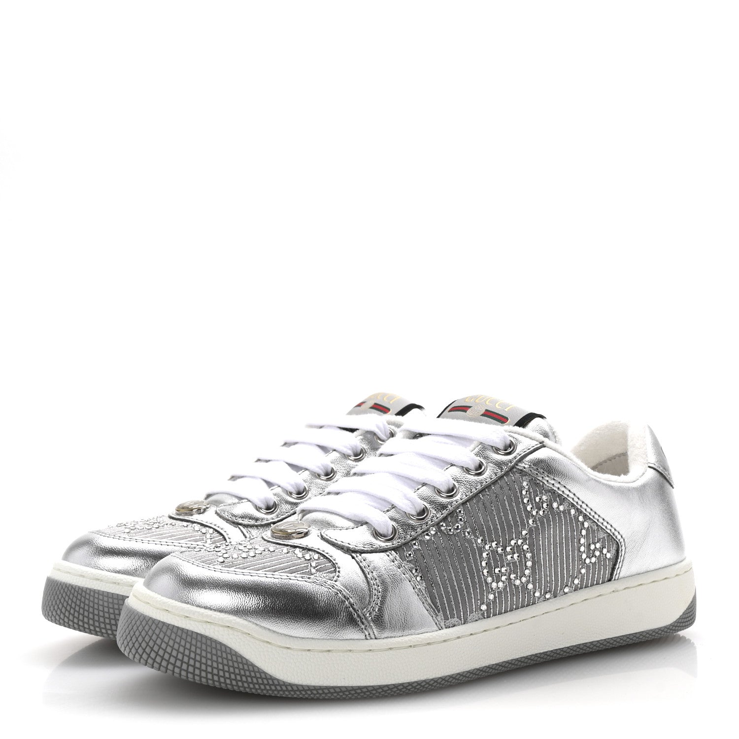 Metallic Nappa Silk Crystals Womens Screener Sneakers 36.5 Silver Light Grey