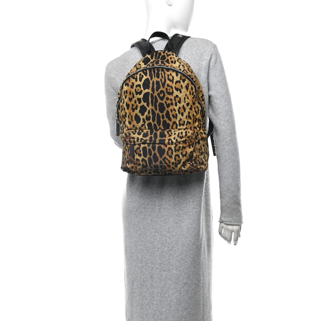 Nylon Calfskin Leopard Print Backpack