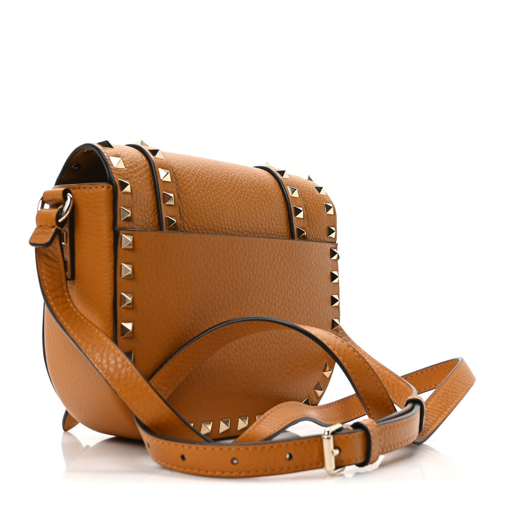 Vitello Small Rockstud Satchel Crossbody Bag Light Cuir