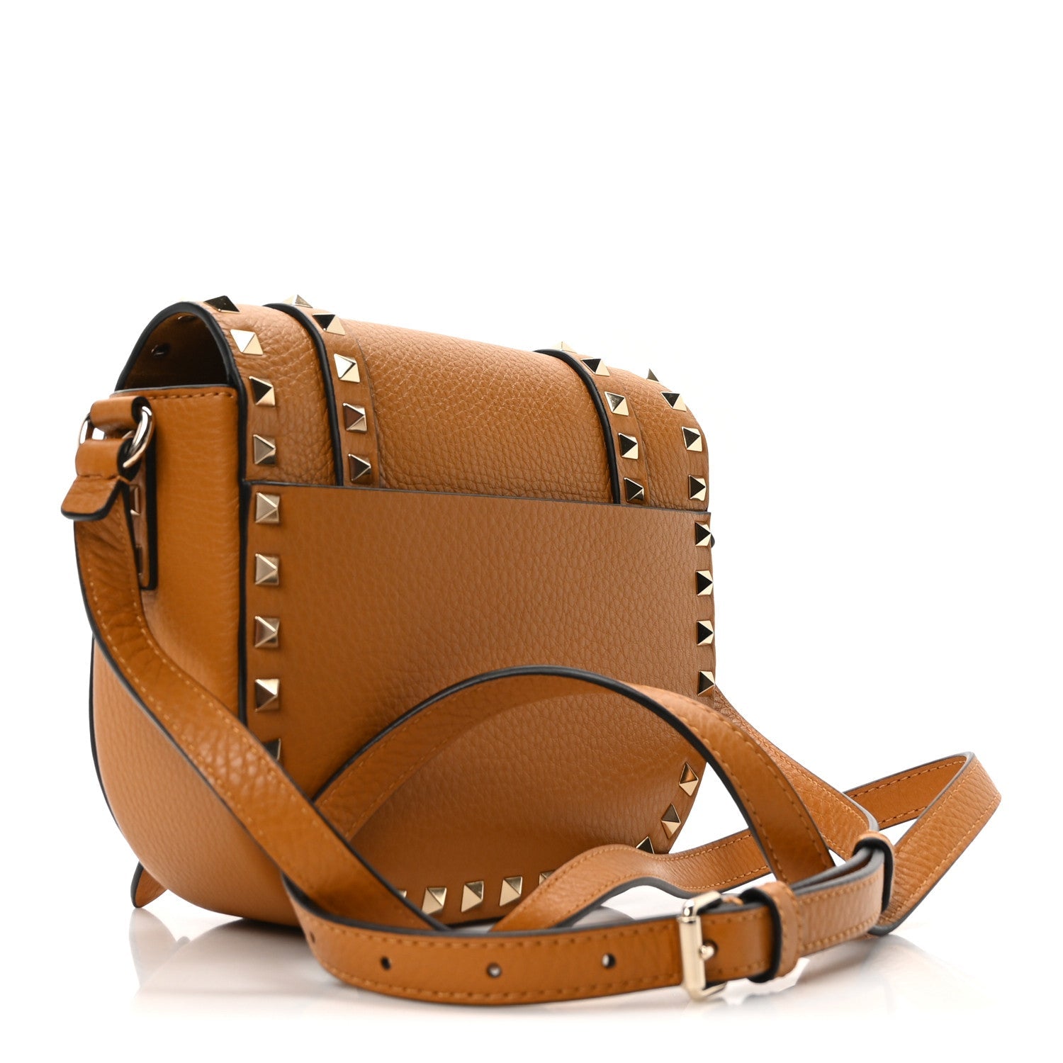 Vitello Small Rockstud Satchel Crossbody Bag Light Cuir