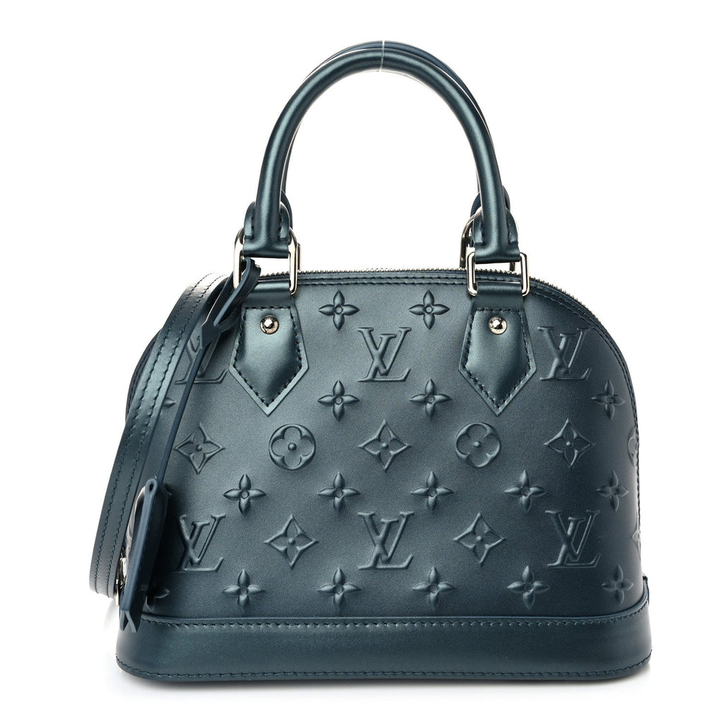 Metallic Calfskin Debossed Monogram Alma BB Steel Blue