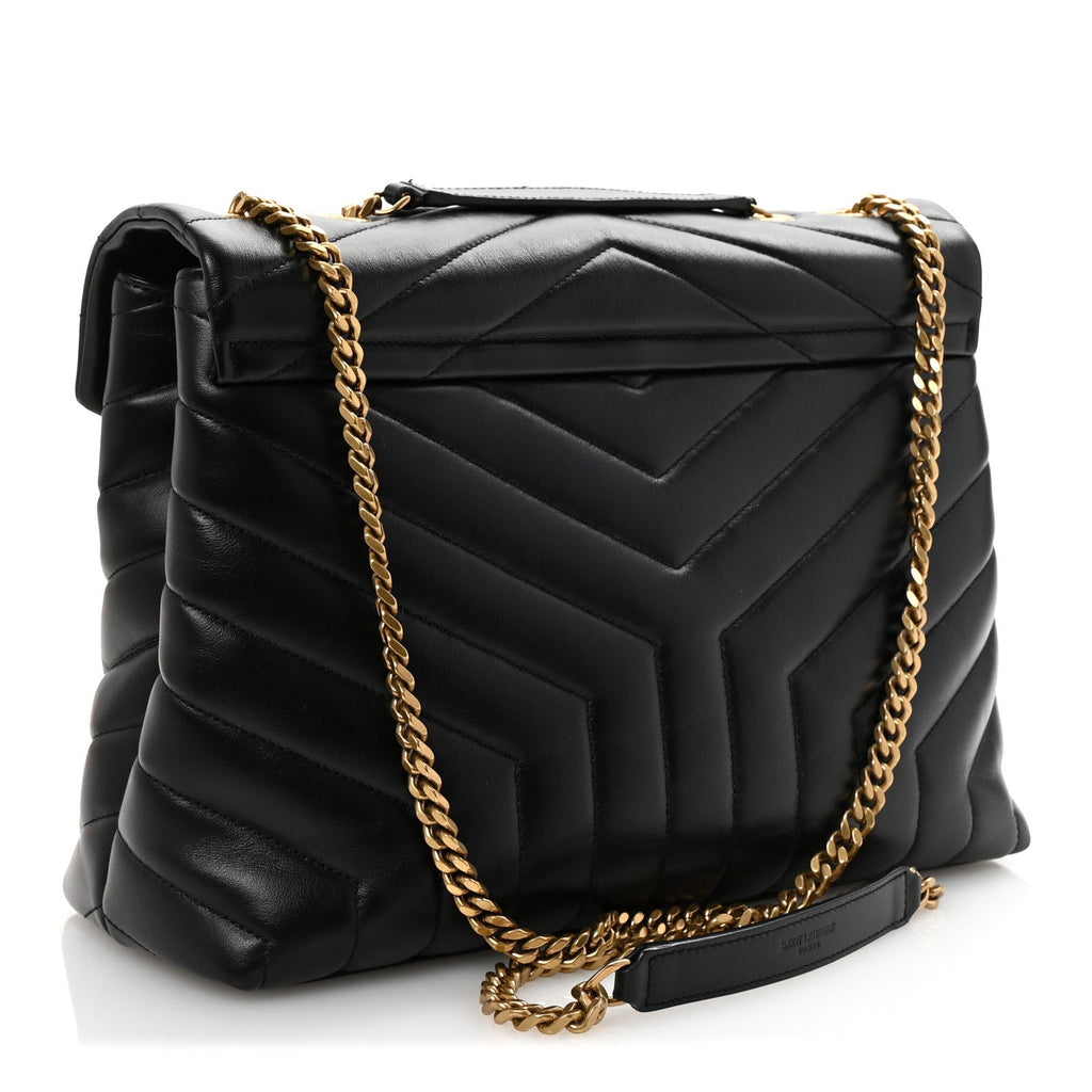 Calfskin Y Quilted Monogram Medium Loulou Chain Satchel Black