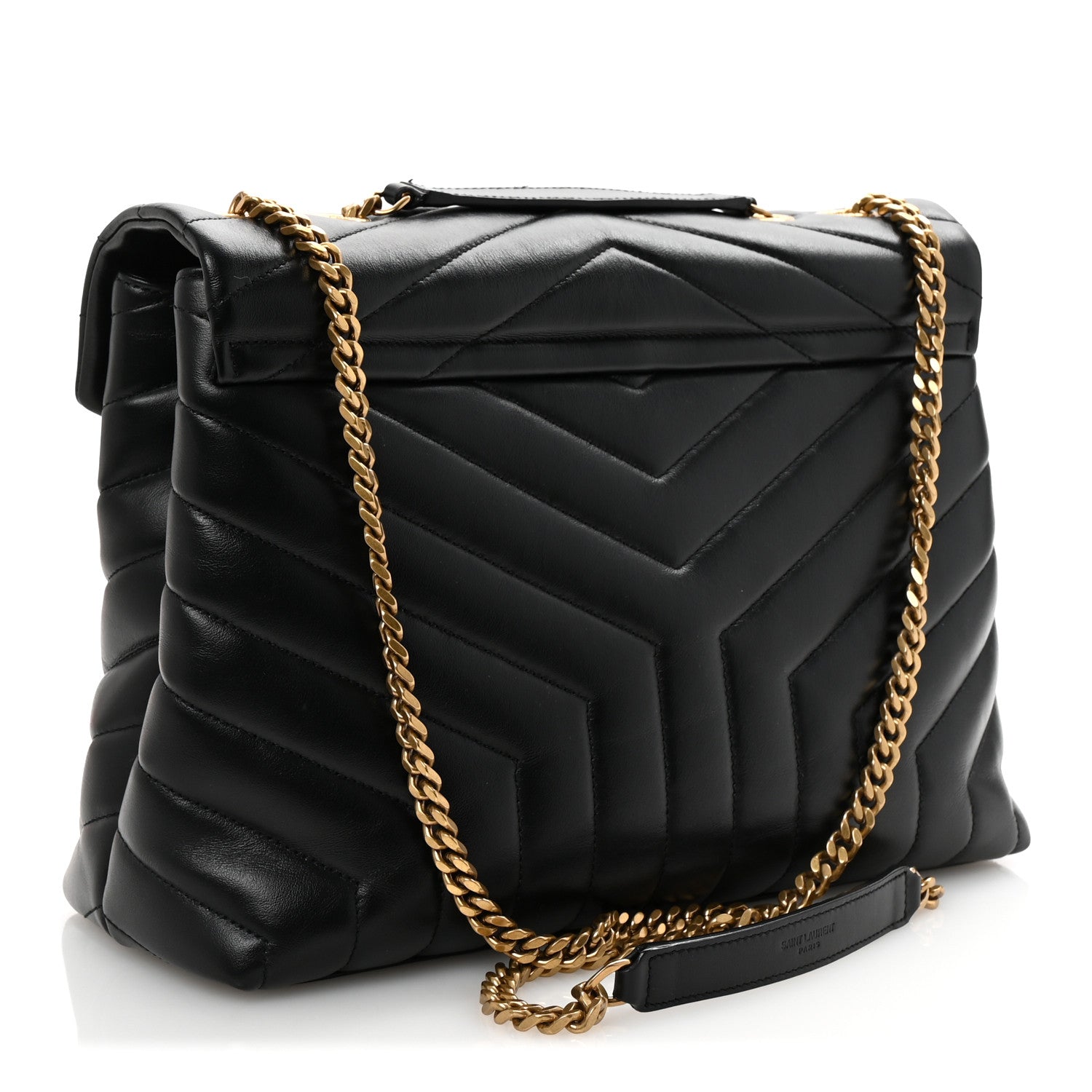 Calfskin Y Quilted Monogram Medium Loulou Chain Satchel Black
