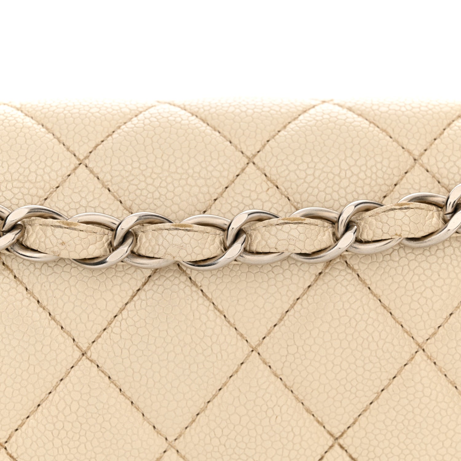 Iridescent Caviar Quilted Jumbo Double Flap Dark White