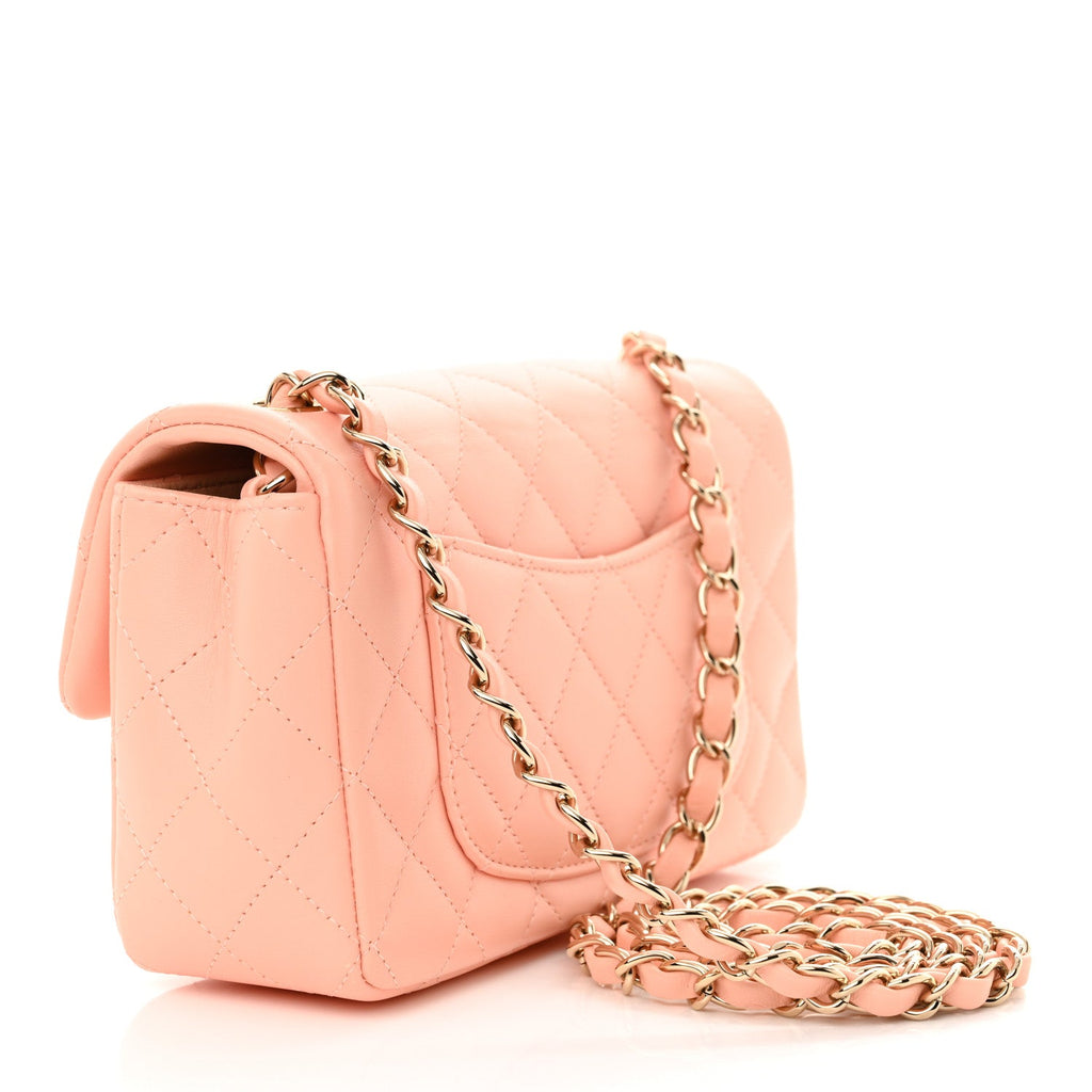 Lambskin Quilted Mini Rectangular Flap Light Pink