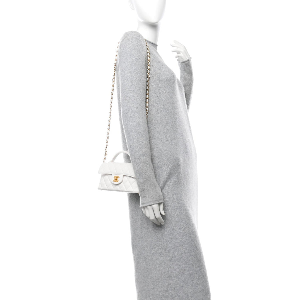 Lambskin Quilted Mini Flap Top Handle Bag White