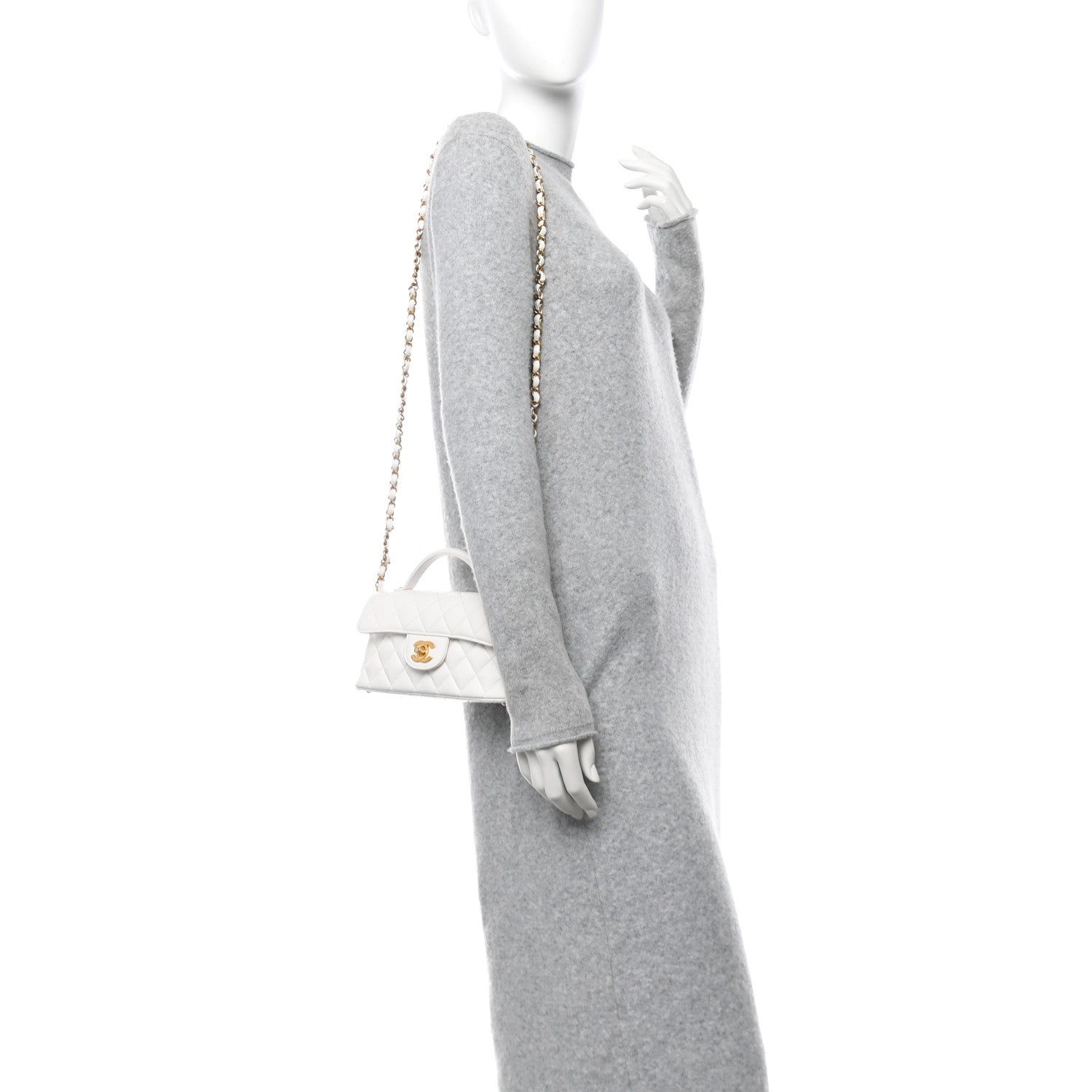 Lambskin Quilted Mini Flap Top Handle Bag White