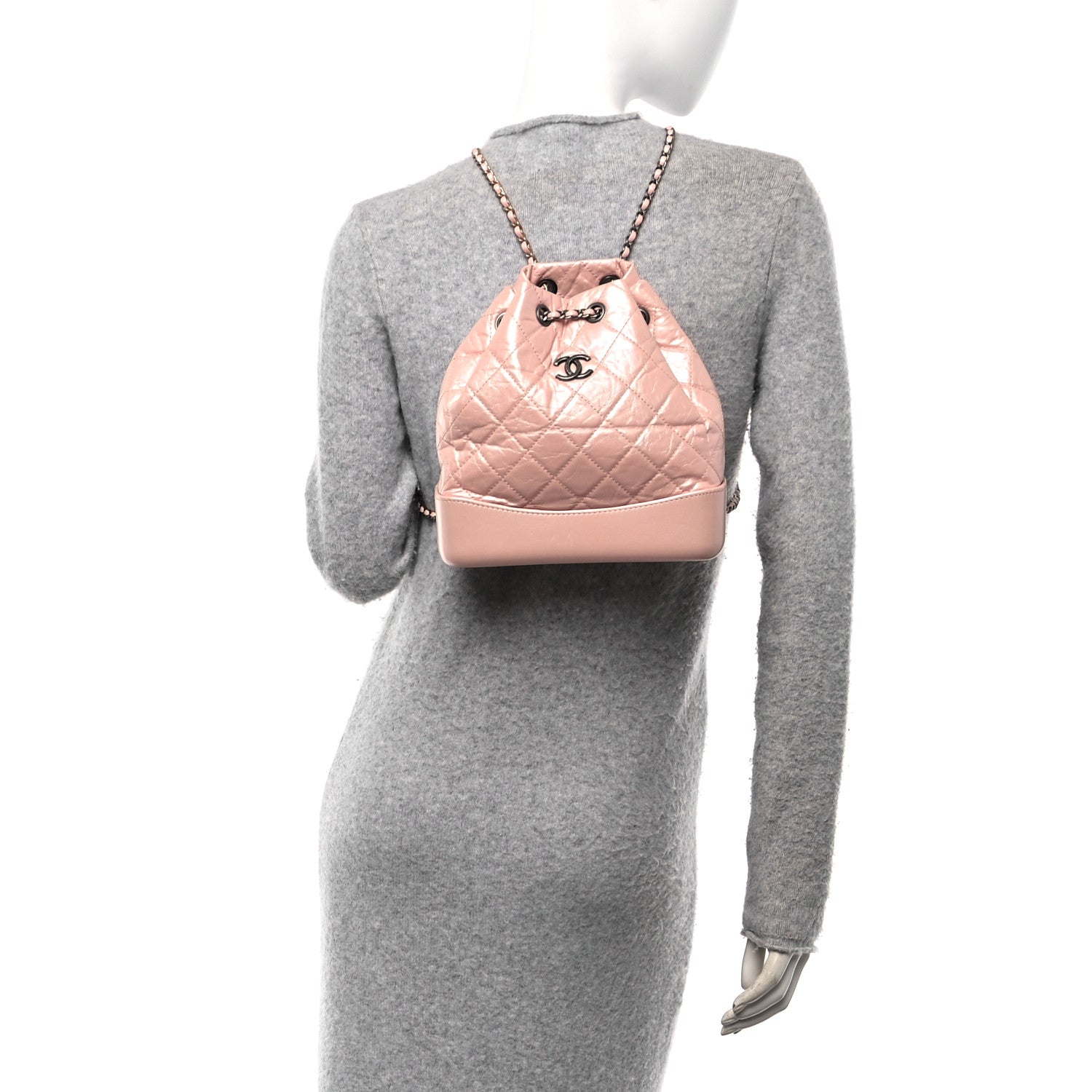 Iridescent Aged Calfskin Quilted Small Gabrielle Backpack Pink