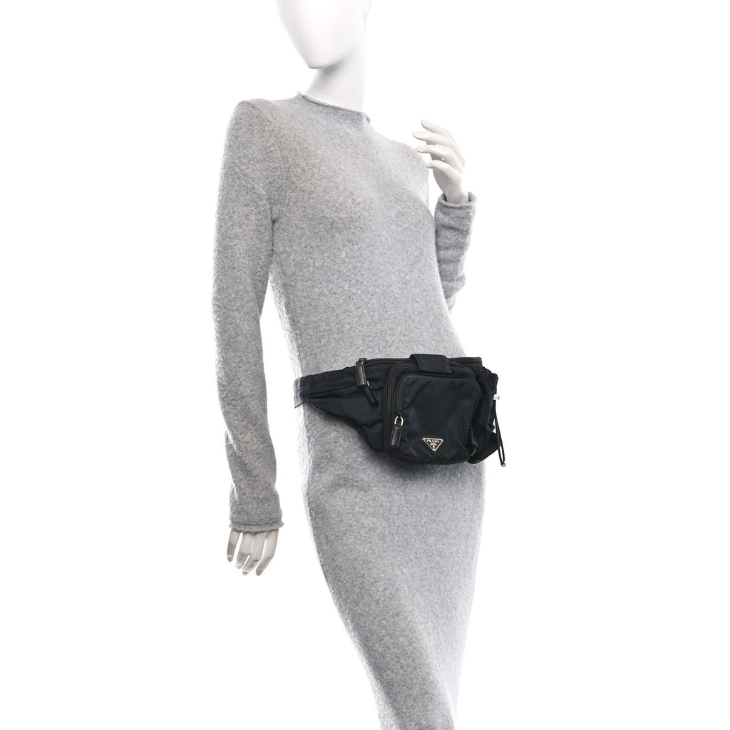 Nylon Metal Triple Pocket Belt Bag Black