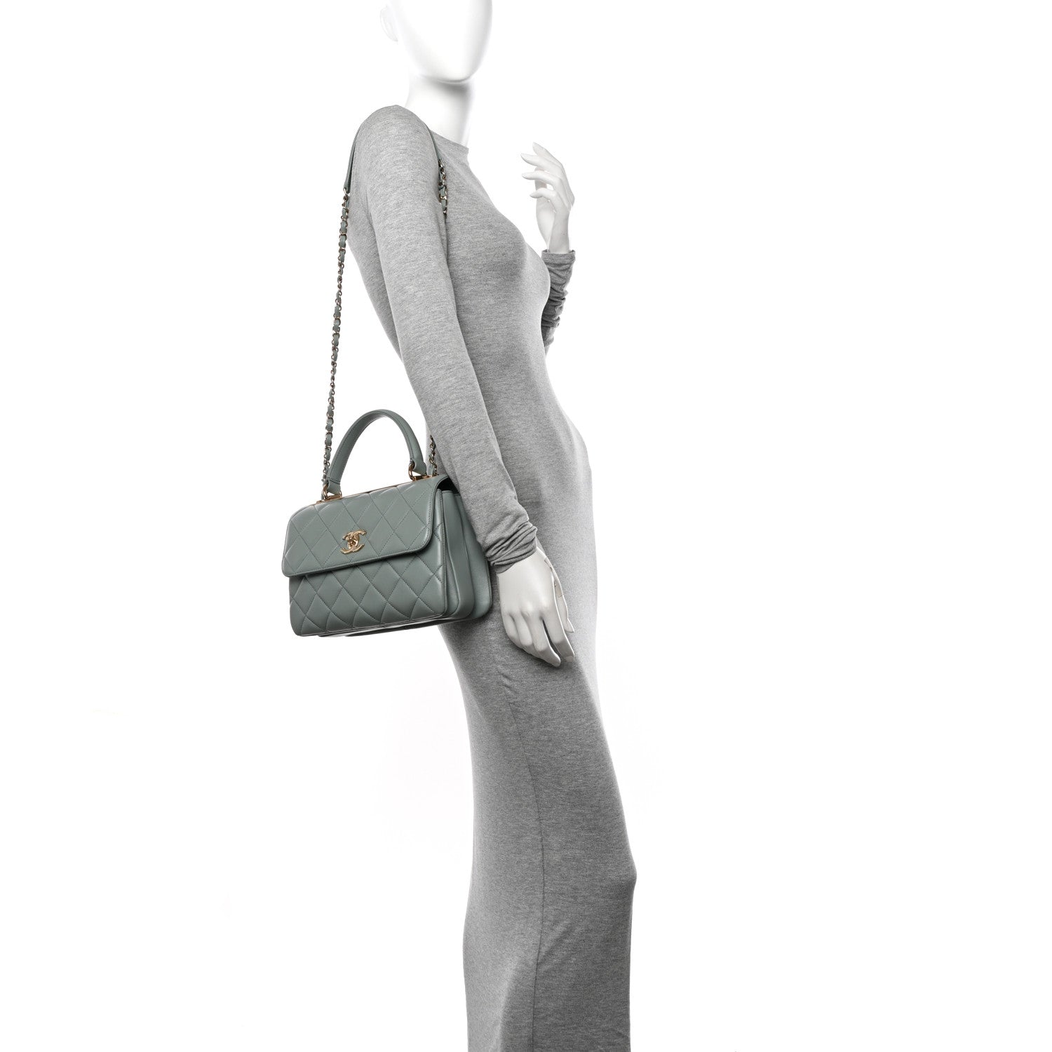 Lambskin Quilted Small Trendy CC Flap Dual Handle Bag Light Grey
