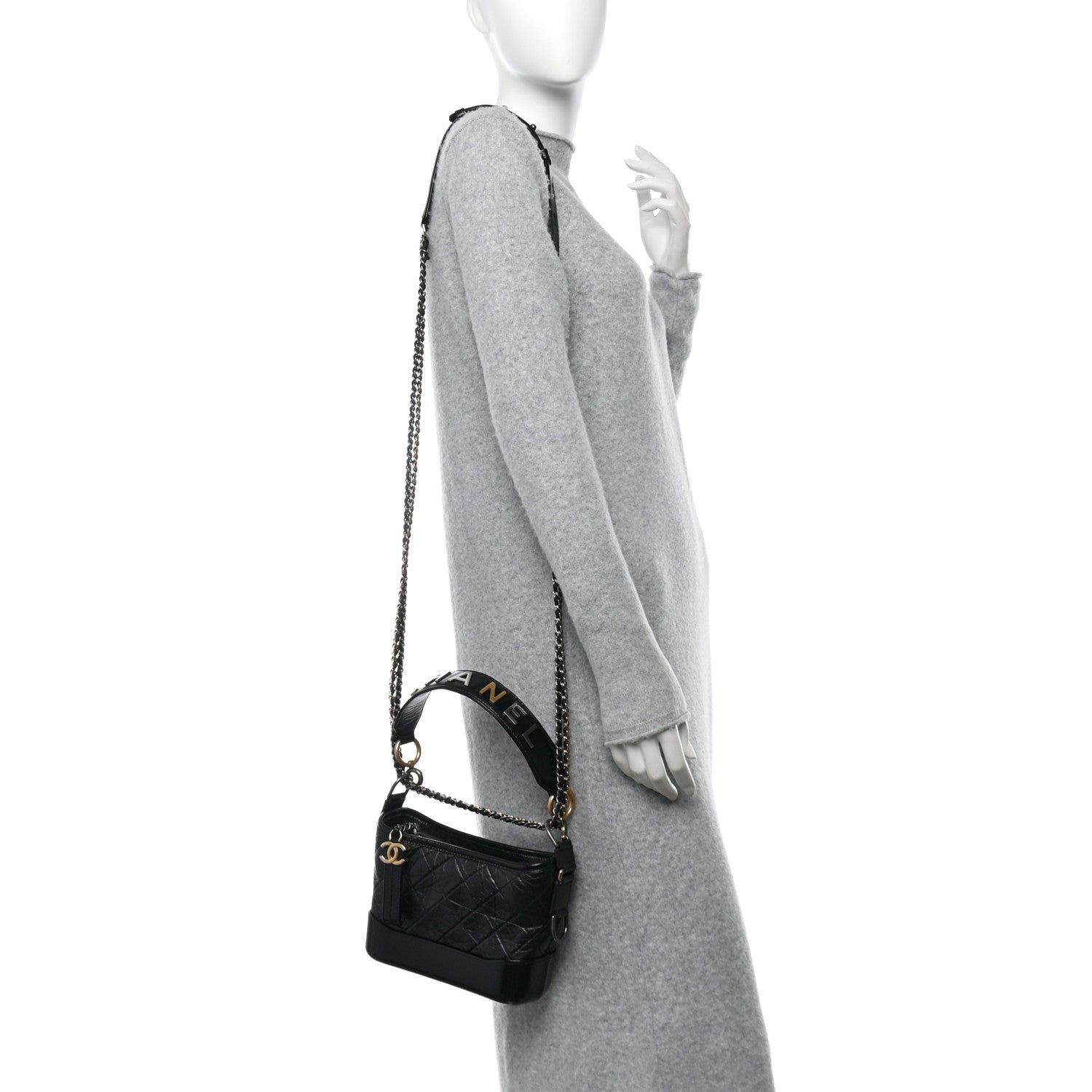 Aged Calfskin Quilted Small Gabrielle Logo Hobo Black