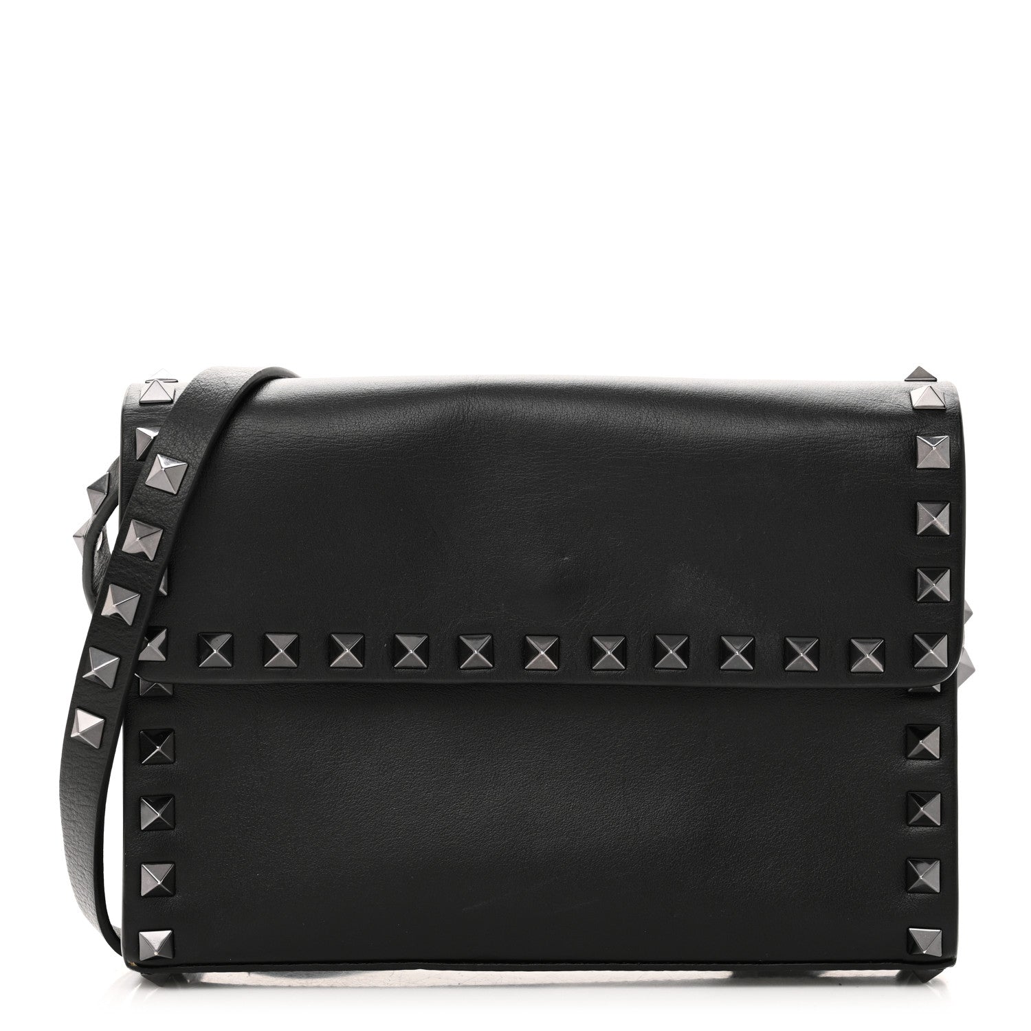 Vitello Monochrome Flap Crossbody Bag Black