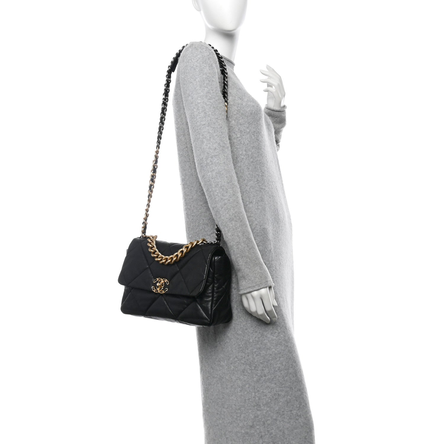 Goatskin Quilted Large Chanel 19 Flap Black