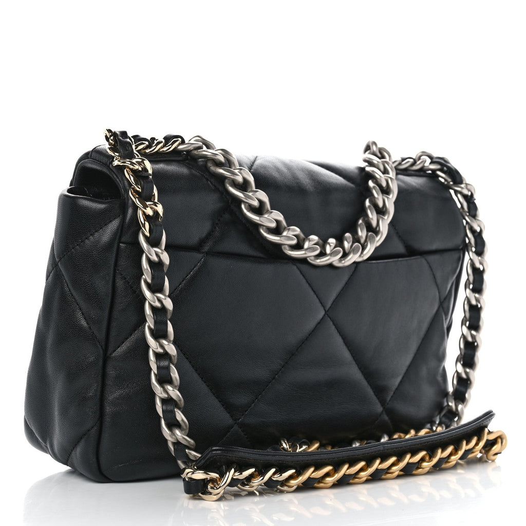 Shiny Goatskin Quilted Medium Chanel 19 Flap Black