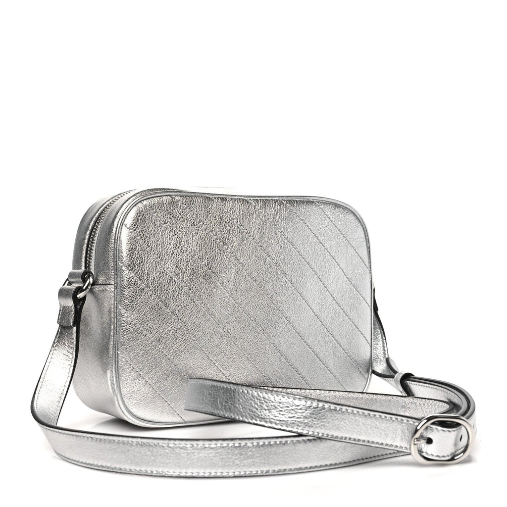 Metallic Sakai Be Green Calfskin Diagonal Stitched Small Blondie Shoulder Bag Silver