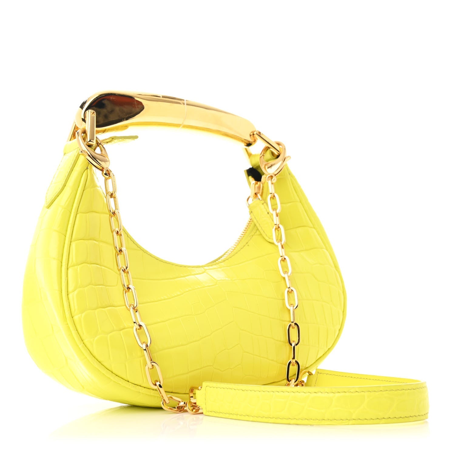 Calfskin Crocodile Embossed Mini Bianca Hobo Acid Yellow