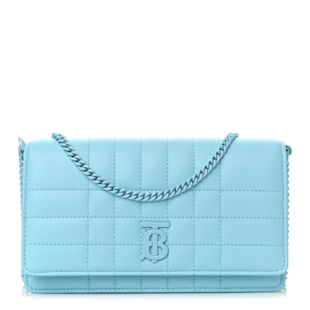 Lambskin Quilted Lola Clutch On Chain Cool Sky Blue