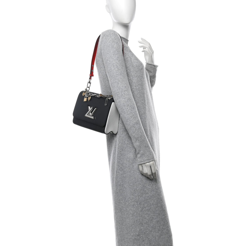 Epi Love Lock Charm Twist Shoulder Bag MM Black White