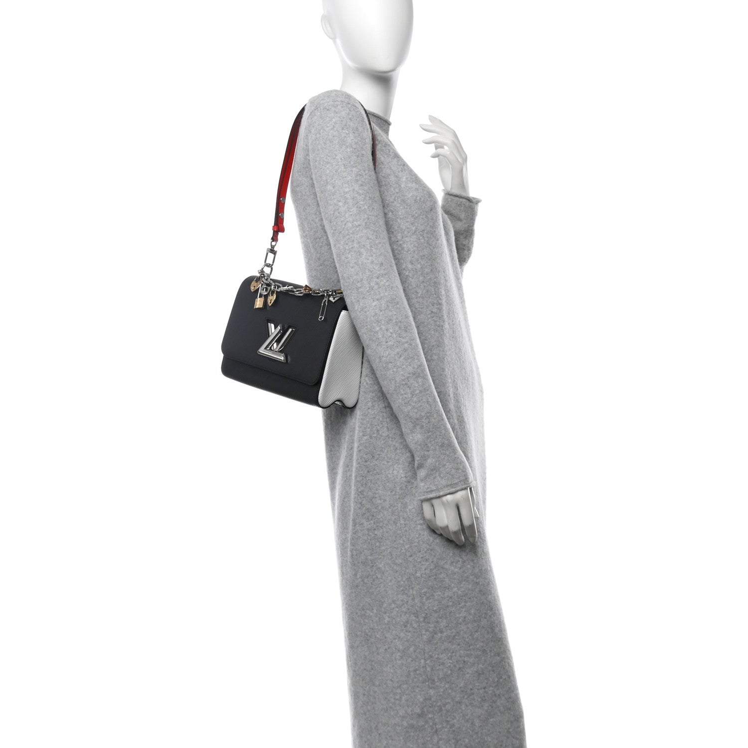 Epi Love Lock Charm Twist Shoulder Bag MM Black White