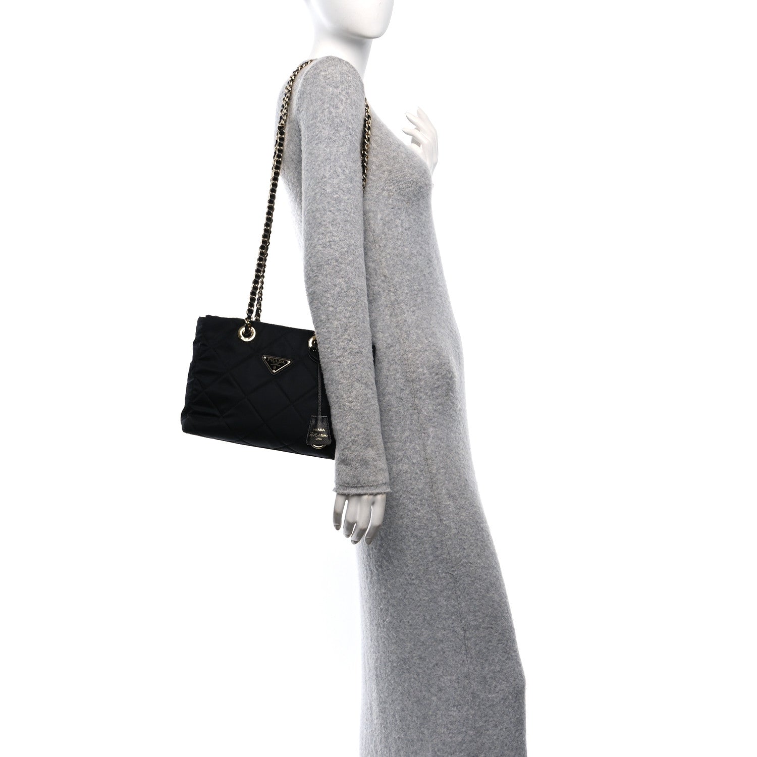 Re-Nylon Impuntu Quilted Re-Edition 1995 Chaine Small Tote Bag Black