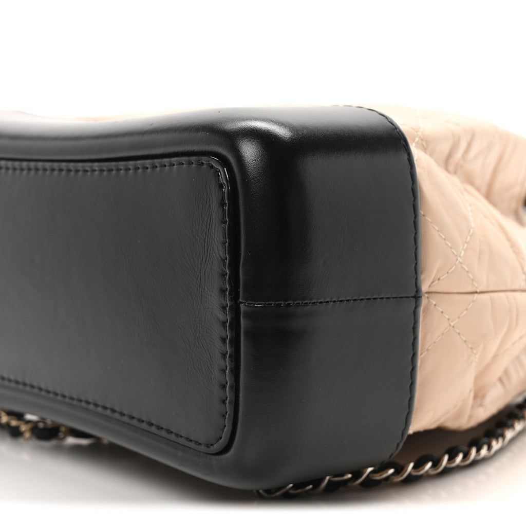 Aged Calfskin Quilted Small Gabrielle Backpack Beige Black