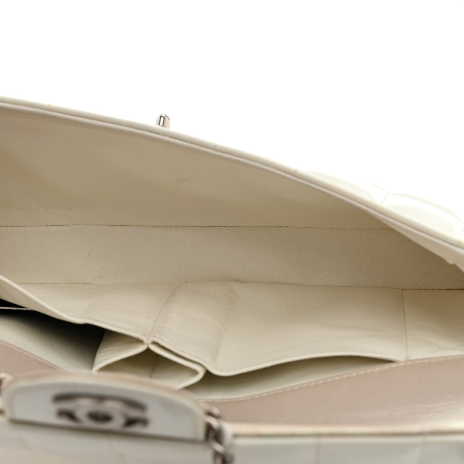 Patent Quilted East West Chocolate Bar Flap White