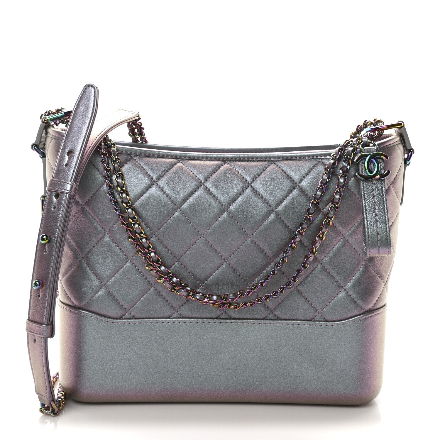 Iridescent Lambskin Calfskin Quilted Medium Gabrielle Hobo Light Purple