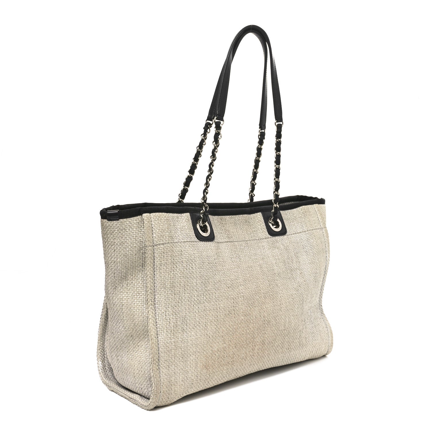 Woven Straw Raffia Small Deauville Tote Grey