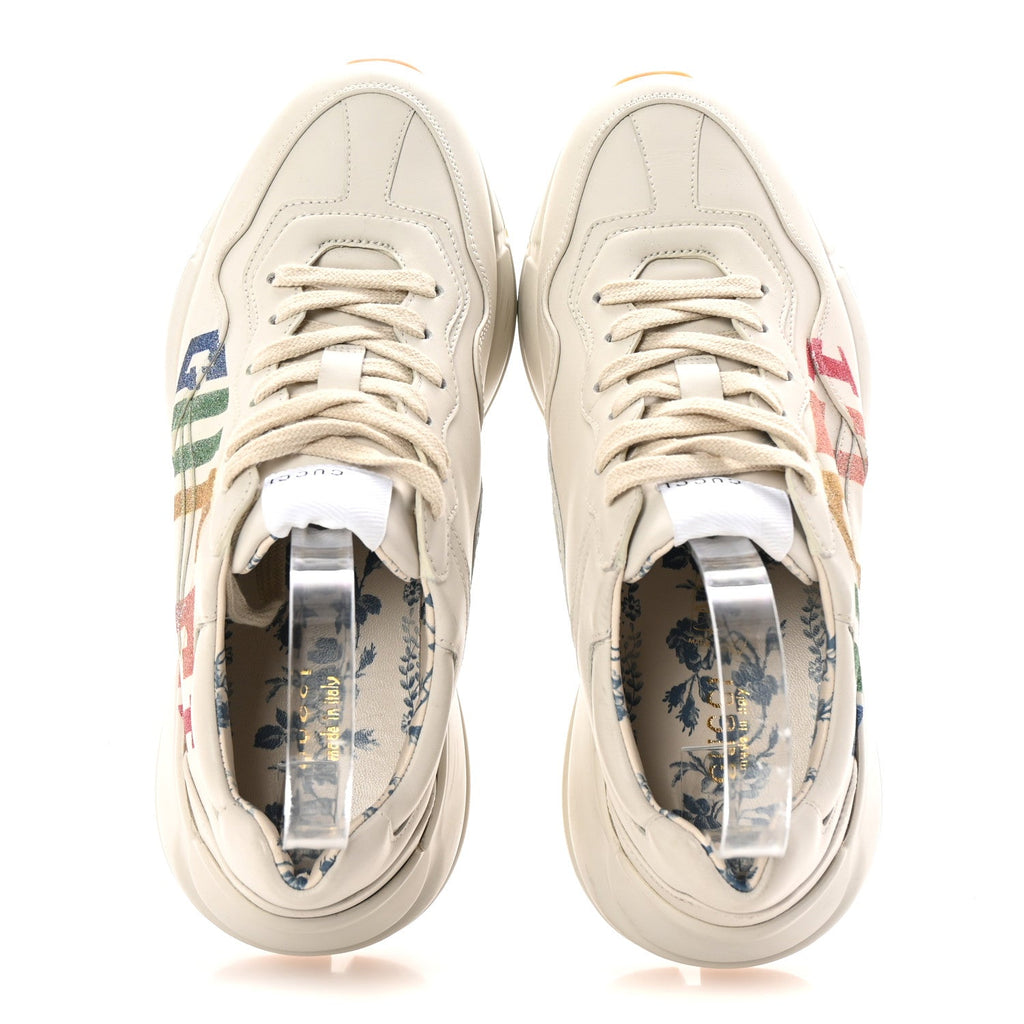 Calfskin Glitter Game Logo Womens Rhyton Sneakers 38 Mystic White