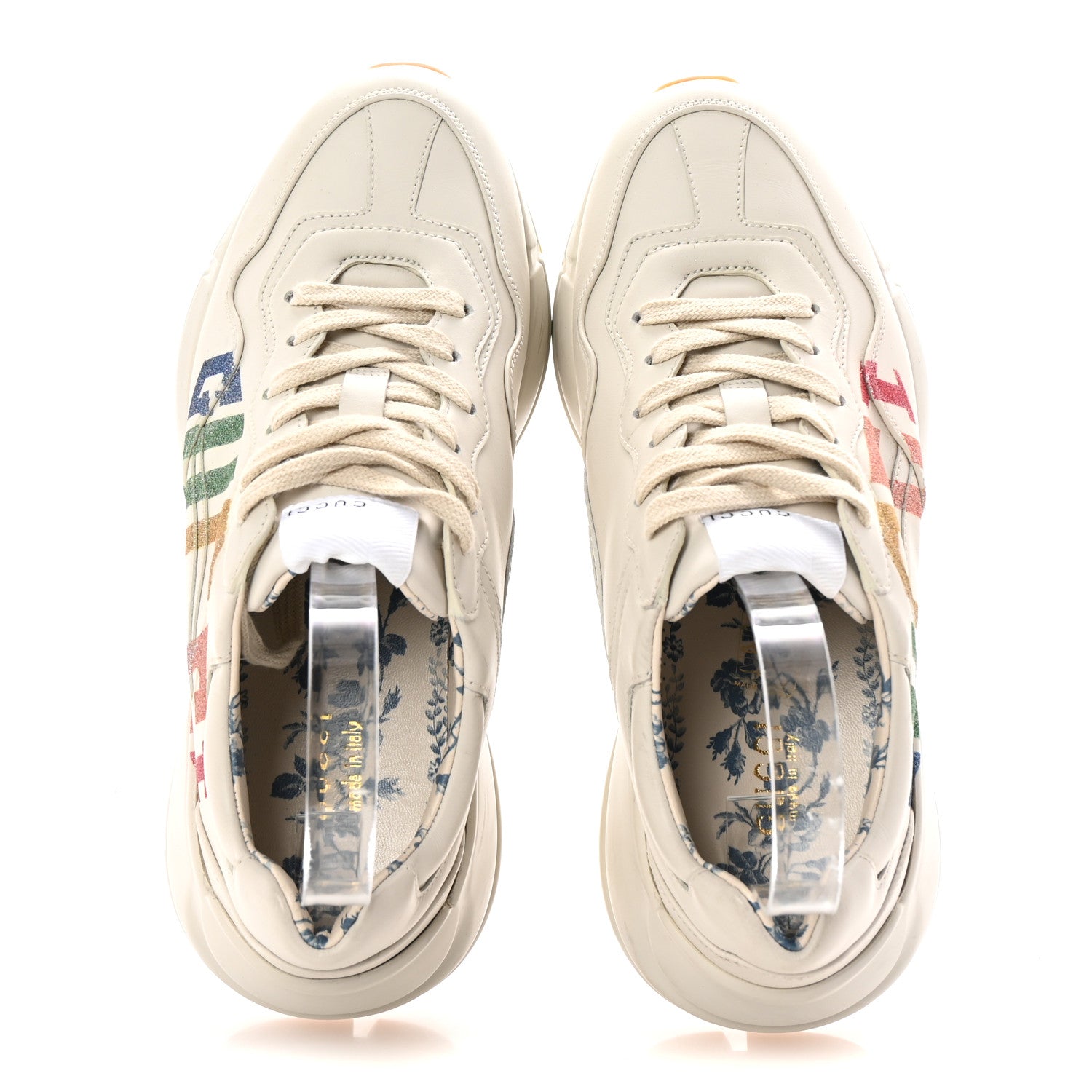 Calfskin Glitter Game Logo Womens Rhyton Sneakers 38 Mystic White