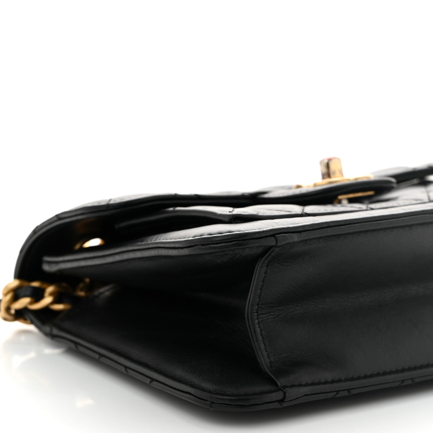 Aged Calfskin Quilted Double You Mini Flap Black