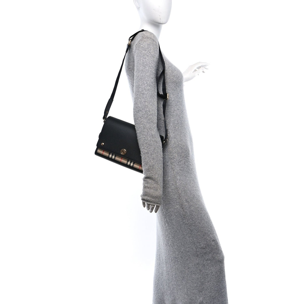 Grainy Calfskin Vintage Check Note Crossbody Bag Black