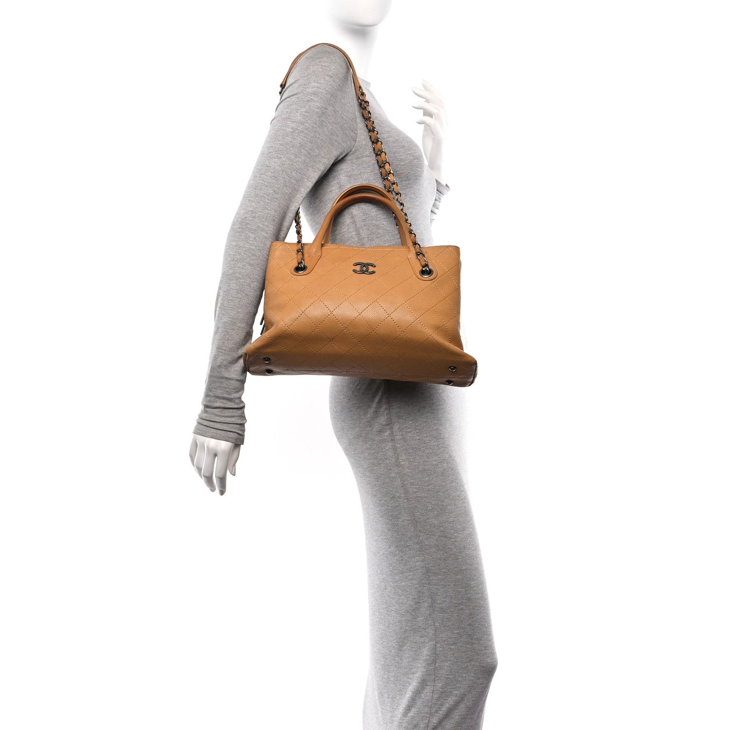 Grained Vegetal Calfskin Small Urban Shopping Tote Camel