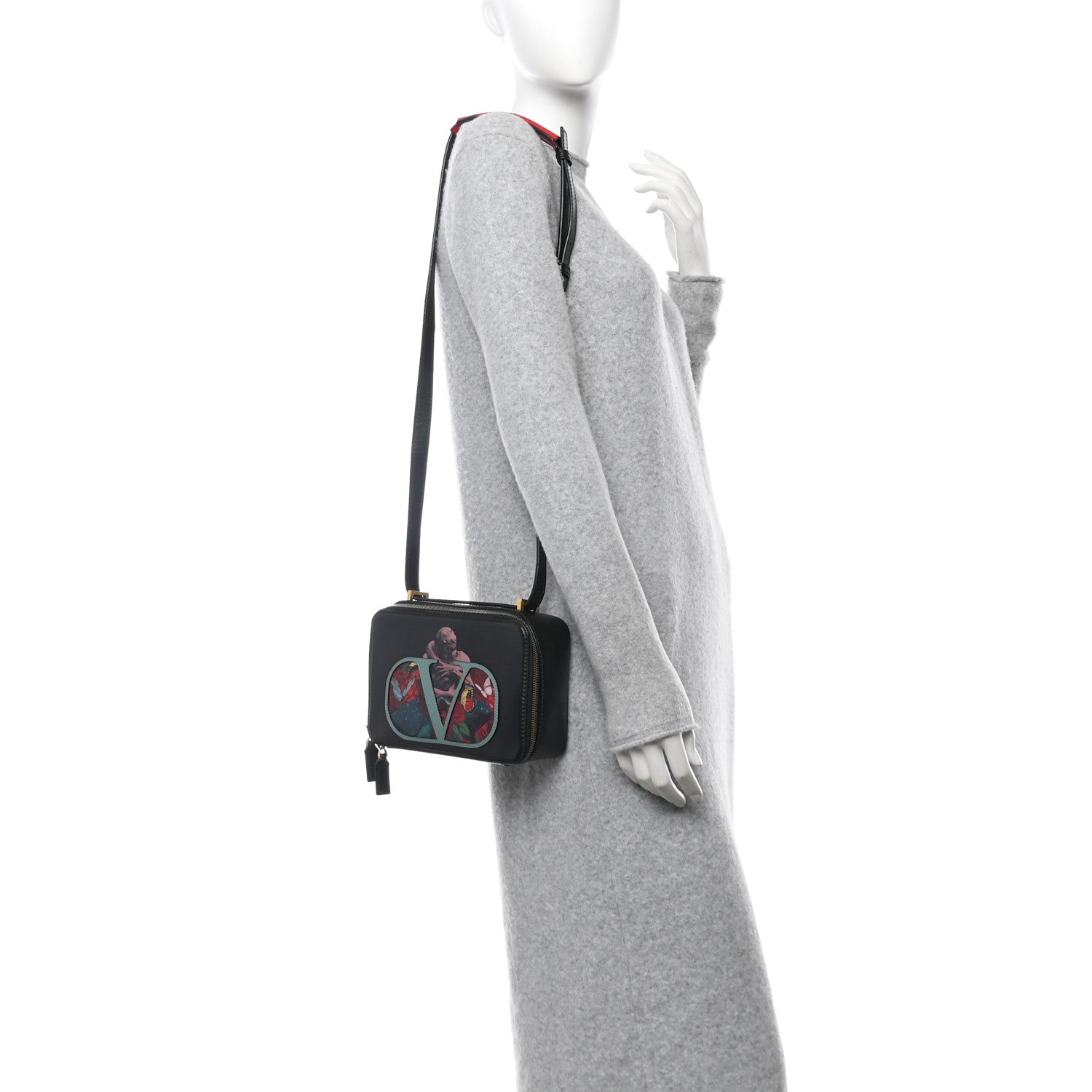X UNDERCOVER Smooth Calfskin Graphic Print VSling Crossbody Bag Black