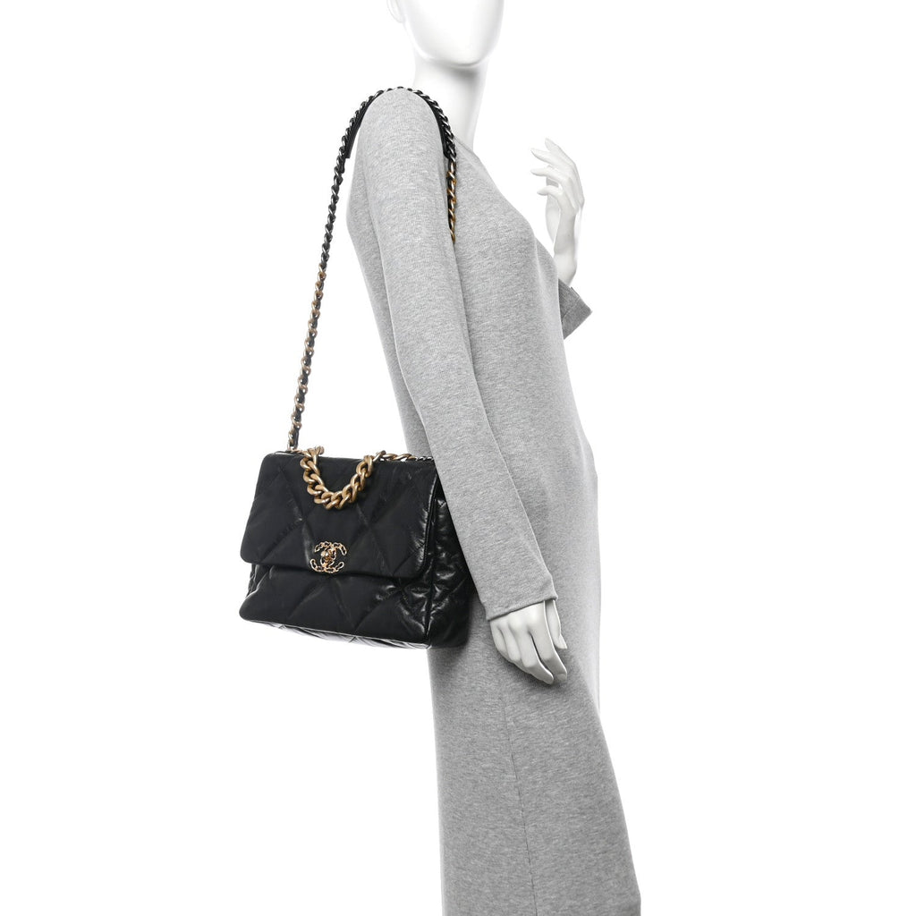 Goatskin Quilted Large Chanel 19 Flap Black