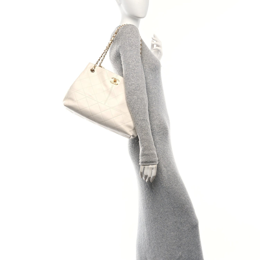 Calfskin Stitched Shopping Bag White