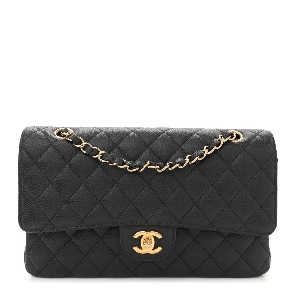 Caviar Quilted Medium Double Flap Black
