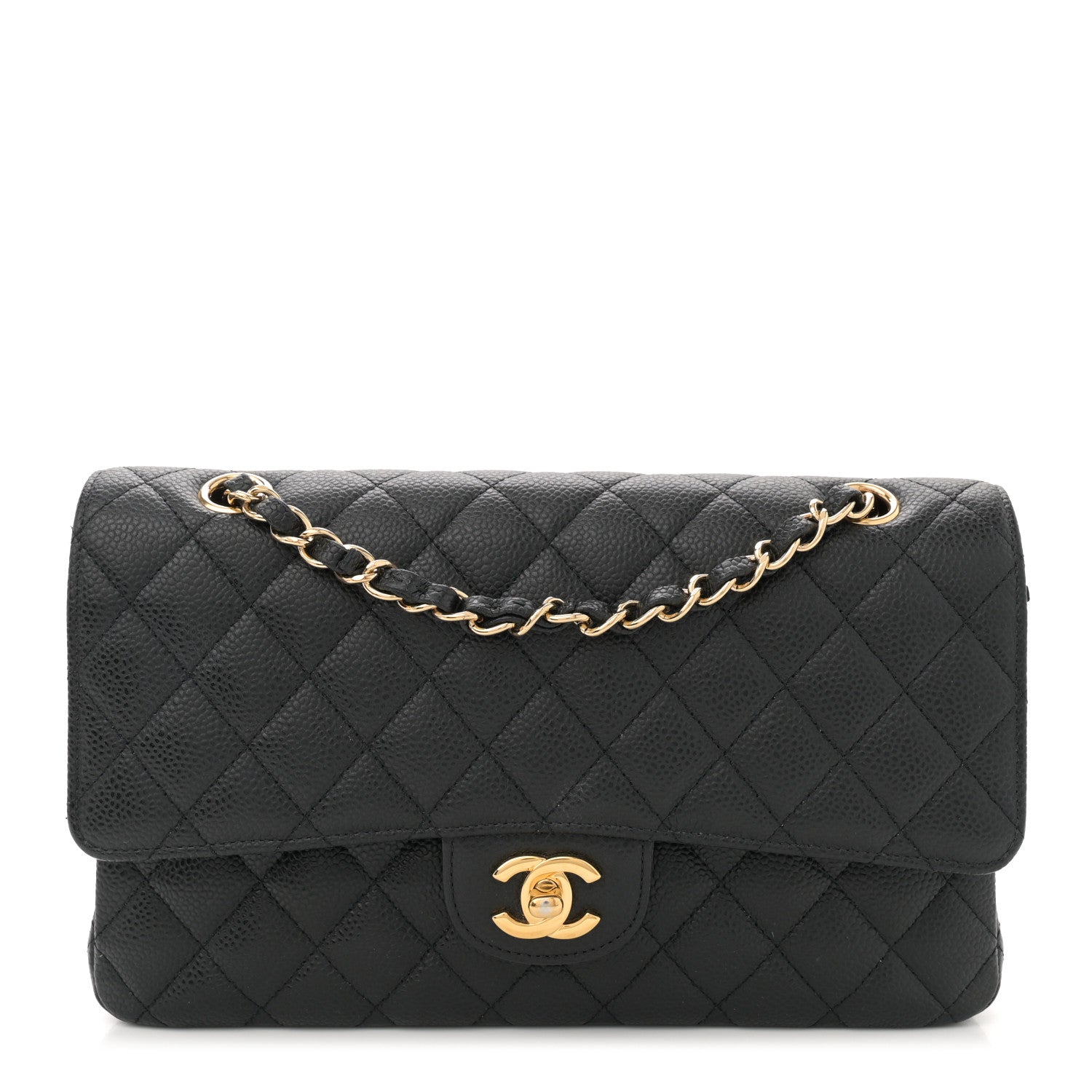 Caviar Quilted Medium Double Flap Black