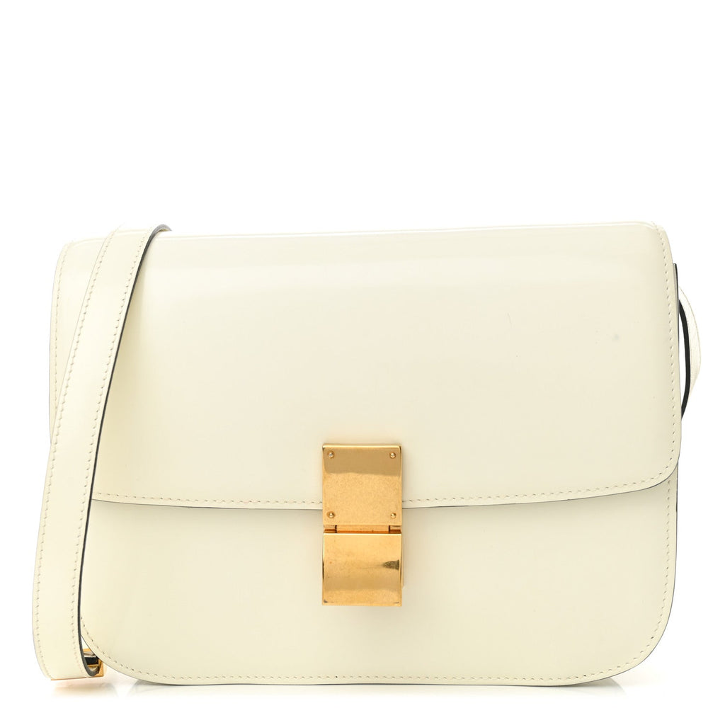 Spazzolato Calfskin Medium Classic Box Flap Bag White