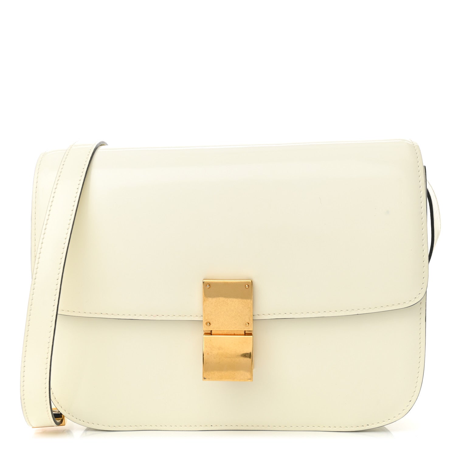 Spazzolato Calfskin Medium Classic Box Flap Bag White