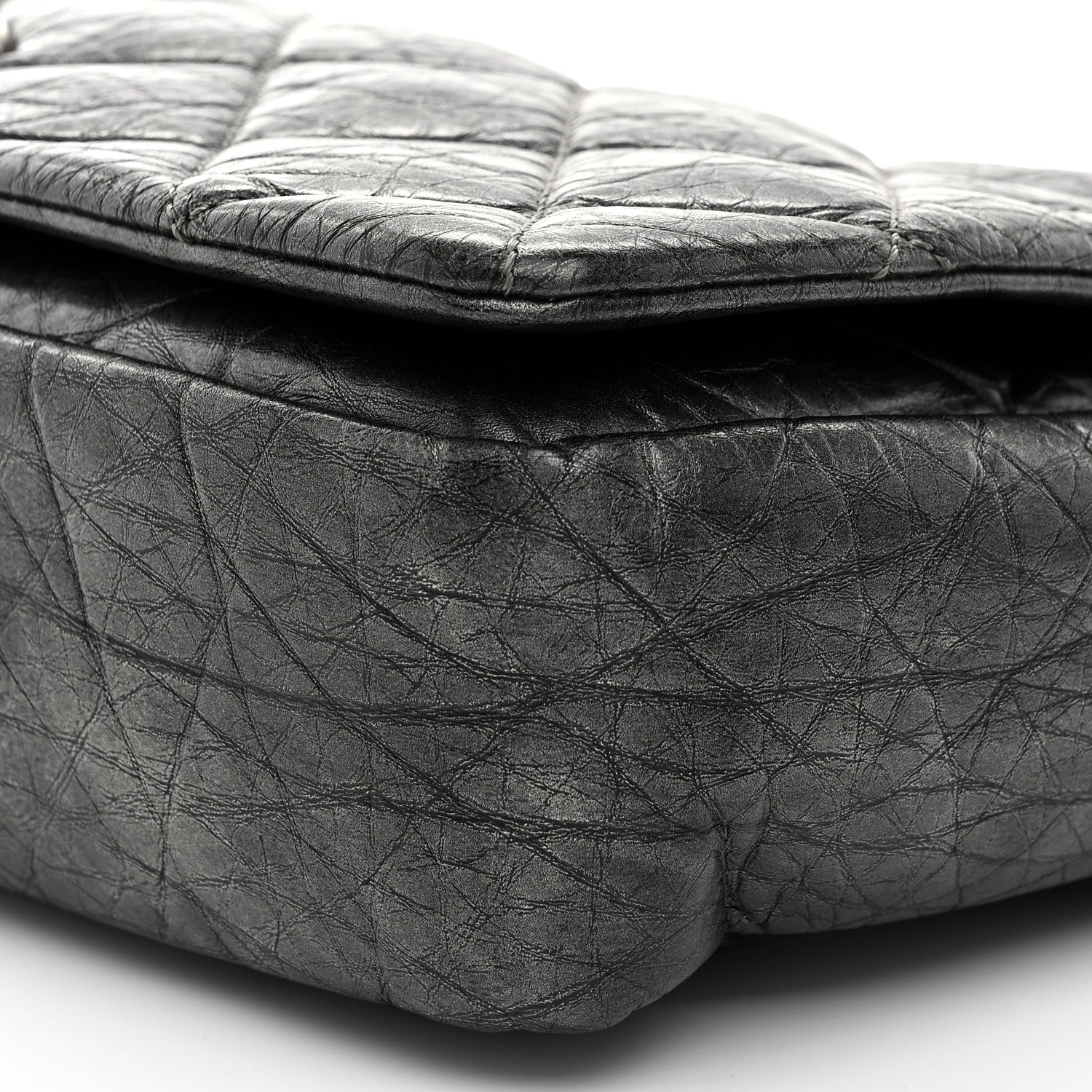 Aged Calfskin Quilted Medium Pondichery Flap Dark Grey